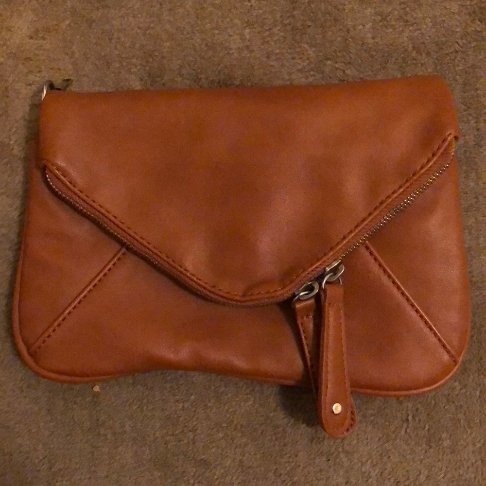 Tan Leather Envelope Clutch